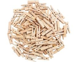 100 Mini wasknijper - wasknijper - fotodisplayclip - multifunctionele wasknijper - opbergclip - 3,5 cm - hout - geel — afbeelding 1
