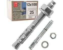 LUN FIX - Boutankers 12x100 mm - 25 stuks - verzinkt staal - beton, pergola, hek, poortbevestiging