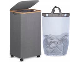 Wasmand op Wielen 100L met Uitneembare Zak & Bamboe Frame