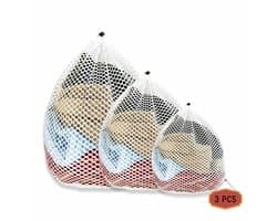 Unyqoos® Set van drie herbruikbare waszakken in verschillende maten met trekkoordsluiting