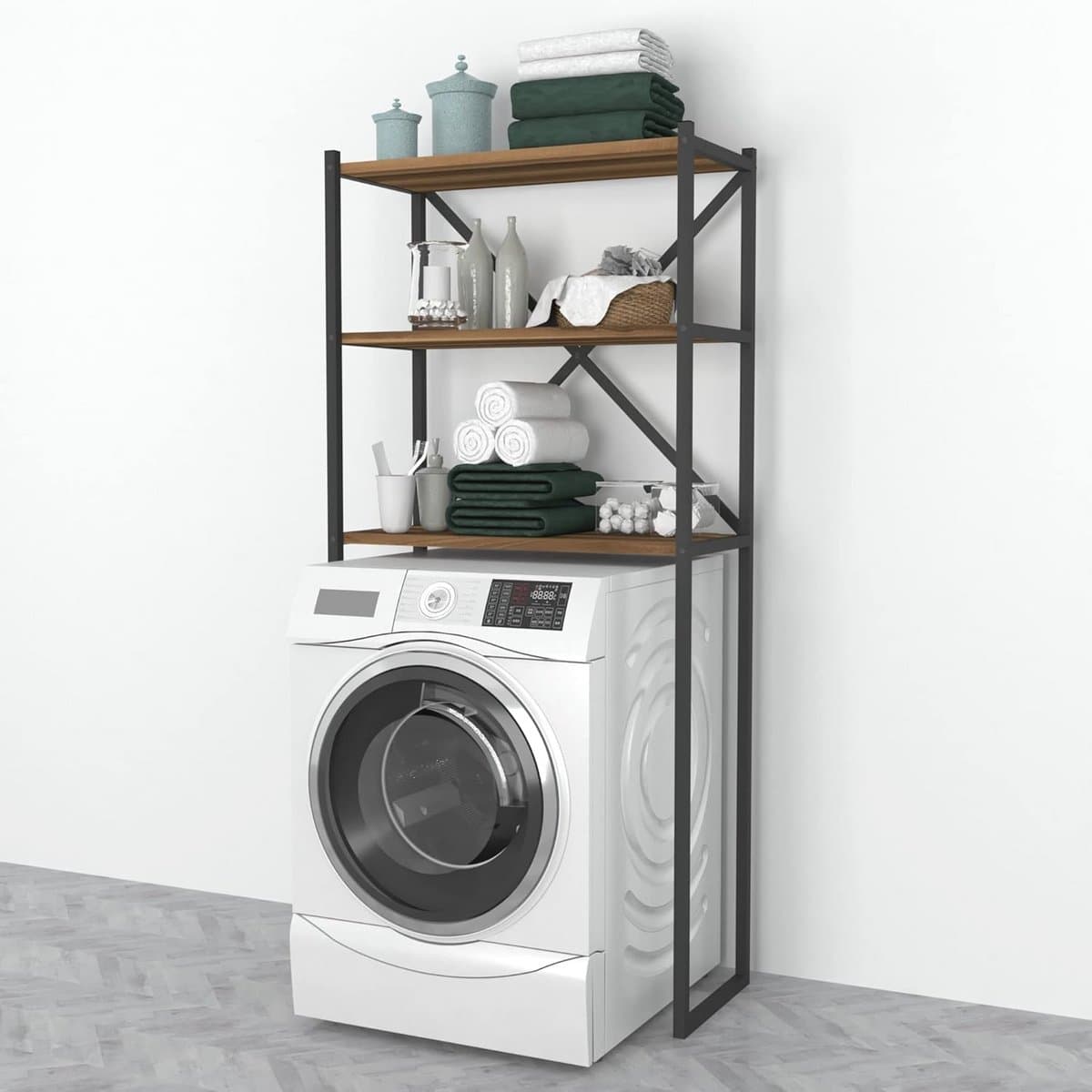 Ombouwkast voor wasmachine 160x66x34 cm met zwarte en walnootkleurige afwerking — afbeelding 1
