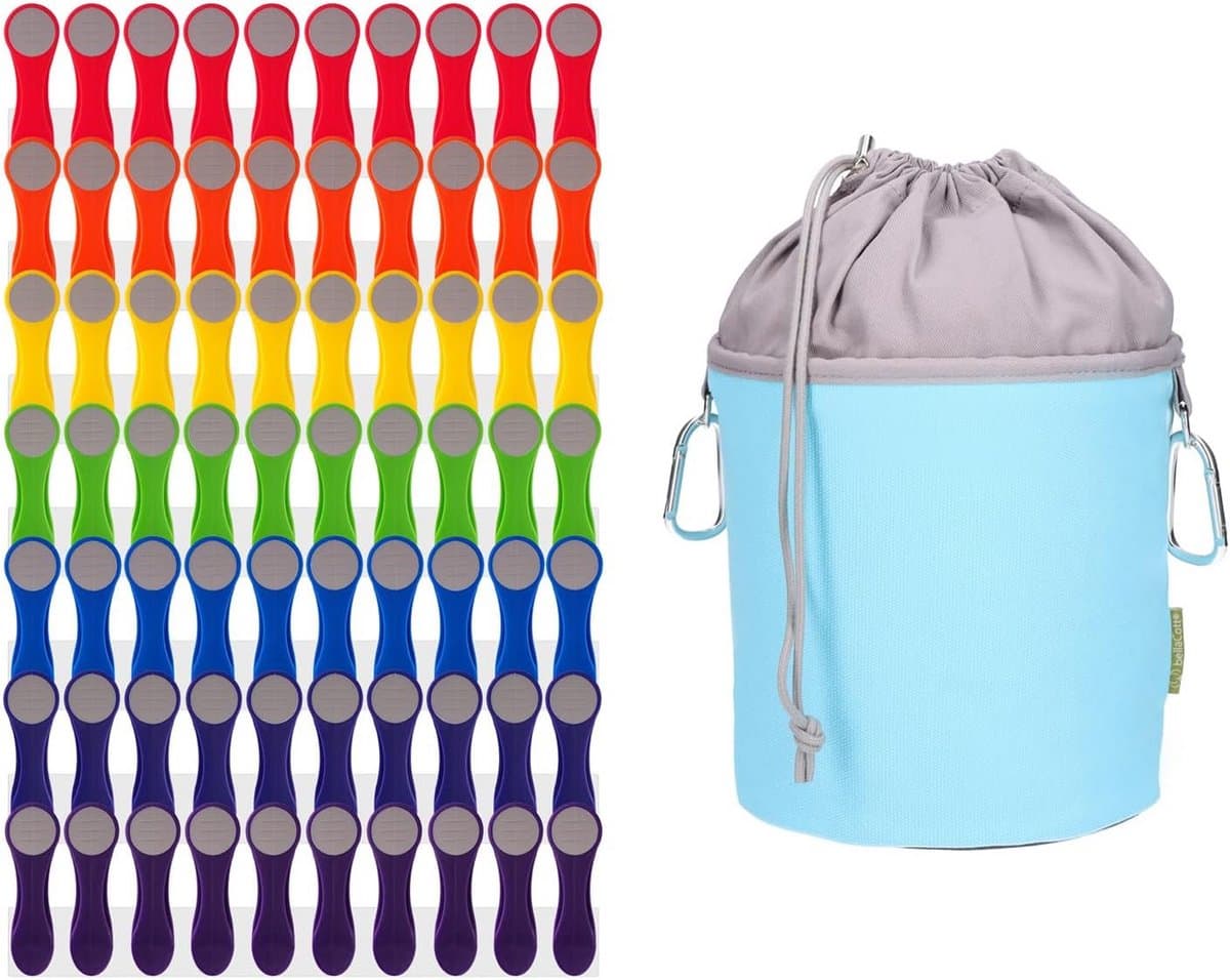 70 Regenboog Wasknijpers met Softgrip en Sterke RVS Veren, Inclusief Opberghoes — afbeelding 1