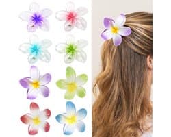 Inovra Plus - Bloem Klauw Clips, Anti-slip Design, Hawaiiaanse Stijl, Medium Grootte, 8 Stuks in 8 Kleuren - Voor Dames met Diverse Haardiktes