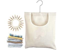 Wasknijperzak Organizer - Hangende Waszak - Kleding Drogen - Met 20 Knijpers - 32x27cm - Beige