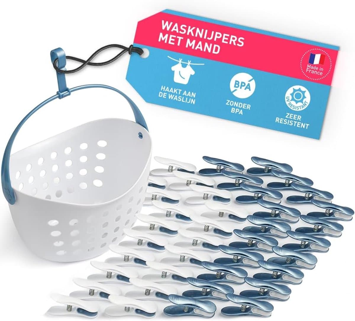 Zachte clips met mand - 40 stuks Premium wasknijpers voor een duurzaam huishouden — afbeelding 1