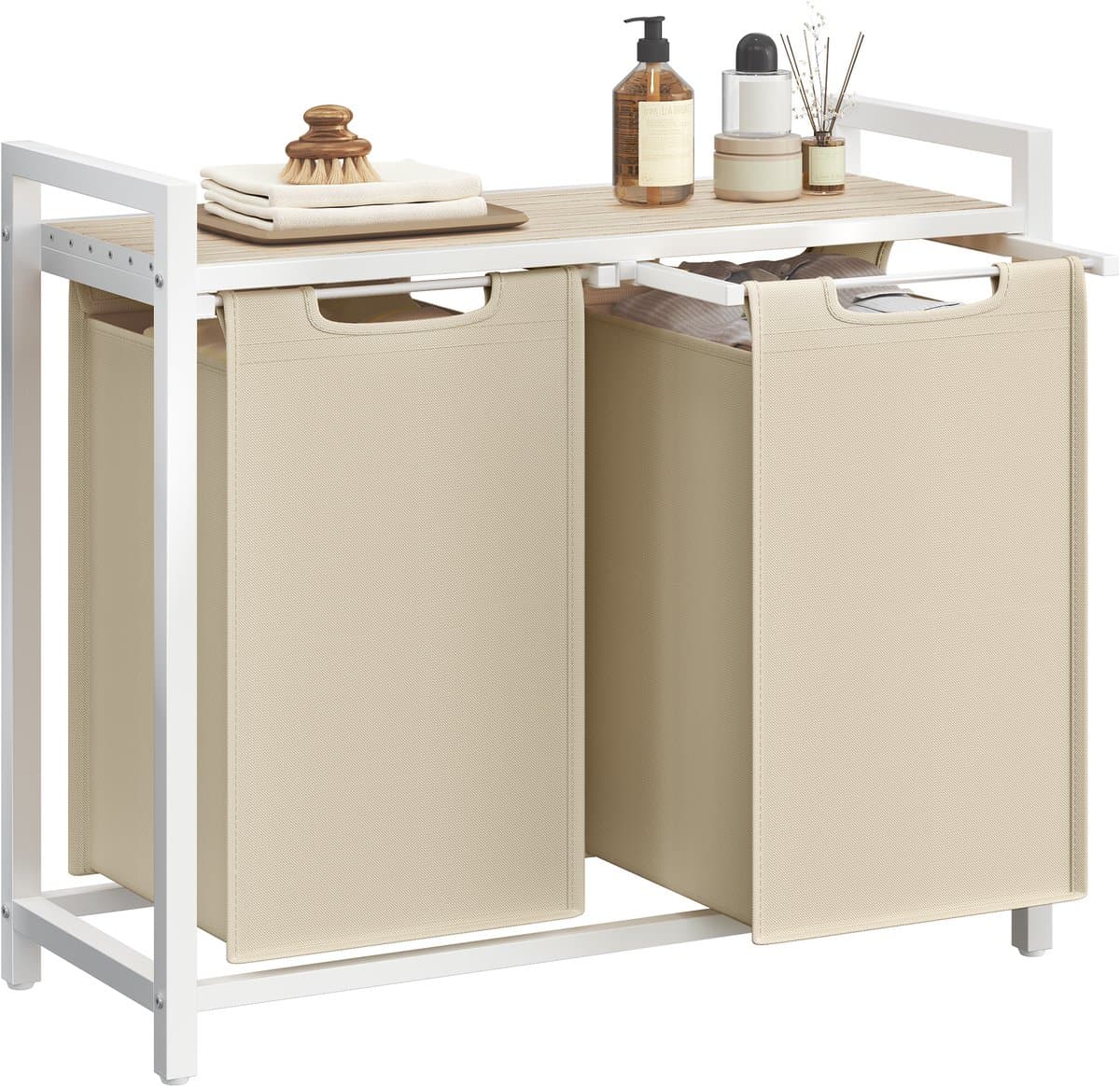 VASAGLE BLH201LH01 - Wasmand met 2 Vakken - Afneembare Waszak - Met Opbergplank en Metalen Frame — afbeelding 1