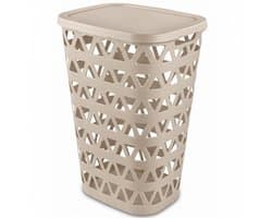 Curver Wasmand met deksel - ventilatiegaatjes - beige - kunststof - 55 ltr - 42 x 34 x 60 cm