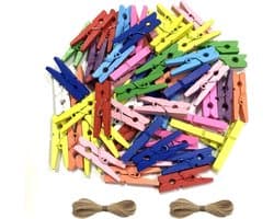 Houten Wasknijpers - Kleurrijke Clips - Foto's Ophangen - 200 Stuks Set - 48 cm Lengte - Regenboog Kleuren