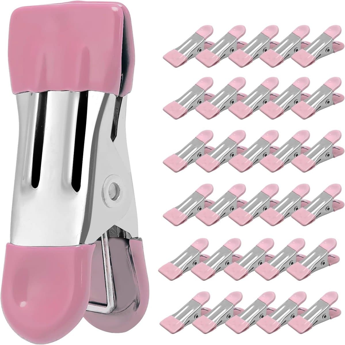 Extra stevige wasknijpers, 30 stuks - 5,5 cm metalen wasknijpers, geschikt voor het drogen van foto's aan de waslijn, sokken, tassen en andere benodigdheden voor de keuken, roestvrij staal met rubberen rand, Roze — afbeelding 1