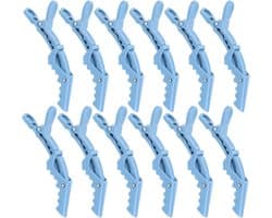 12x Grote Blauwe Krokodillenklemmen voor Haar: Kappersclips voor Styling & Knippen