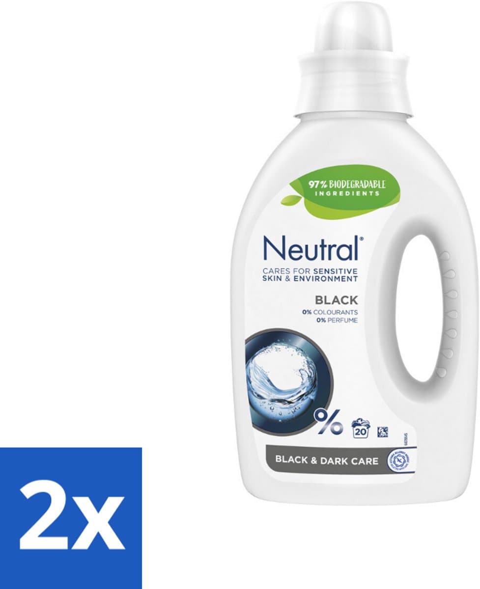 2 x Neutral Vloeibaar Wasmiddel Zwart 20 Wasbeurten 1 liter - Donkere Was - Zwart Was - Parfumvrij Wasmiddel - Gevoelige Huid - Hypoallergeen Wasmiddel — afbeelding 1
