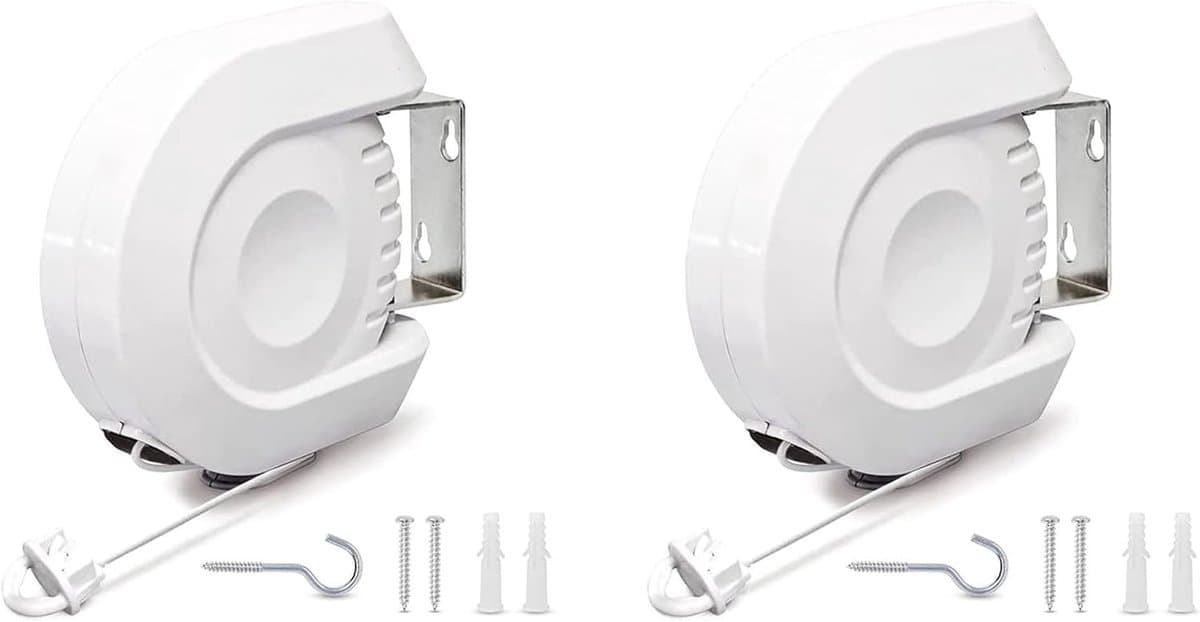 Dubbele Waslijn - Uittrekbare Lijn - Binnen Buiten - Dubbele Lijn - 152 cm - Wit — afbeelding 1