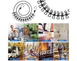 Reiswaslijn met 12 clips - elastische reislijn - draagbaar - ideaal voor camping - ShopVlot