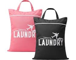 Wasnetjes met ritssluiting - Zwart en Roze - 58 x 46 cm - Waterdichte Reiswaszakken van Polyester - Voor Reizen en Sport