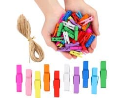 Mini Wasknijpers - Houten Clips - Foto's Ophangen - Regenboog Kleuren - 100 Stuks - Multicolor
