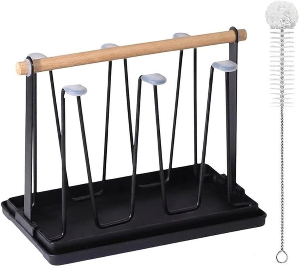 Multifunctionele Droogrek voor Flessen en Bekers, 6-delige Metalen Flessenstandaard met Afvoer en Mat, Ideaal voor Keuken en SodaStream Gebruik — afbeelding 1
