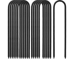 12 Stuks 30 cm Zwarte Grondankers, U-vormige Gegalvaniseerde Tentpinnen, Tuinankers voor Tent, Trampoline en Campinggebruik