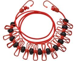 Waslijn met Clips - Reis Waslijn - Kleding Drogen - Intrekbaar en Verstelbaar - 180 cm Lengte - Rood