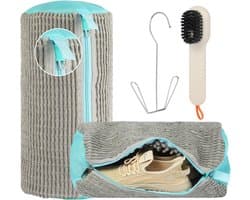 SnelShoppen - Schoenenwaszak voor wasmachine, 4-in-1 complete set, 2 stuks sneakers waszakken van chenille microvezel incl. borstel en schoenenstandaa