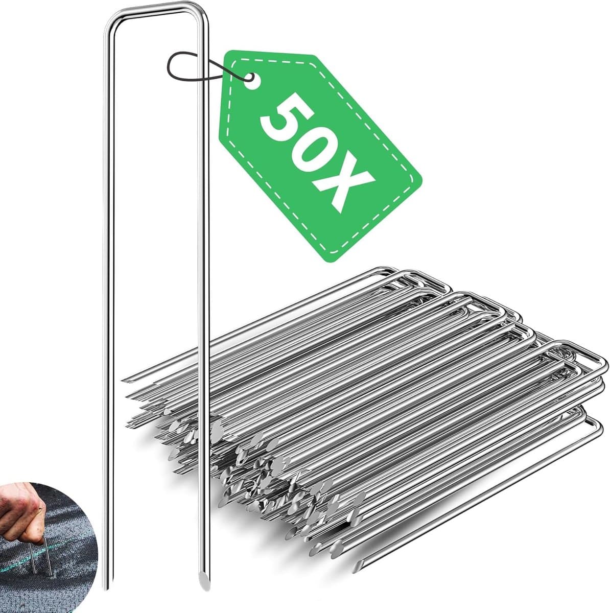 SnelShoppen - Grondankers 150 mm - Roestvrij Staal - 30 mm Diameter - 3 mm Dikte - Voor Tuin, Kunstgras, Onkruiddoek - Pack van 50 — afbeelding 1