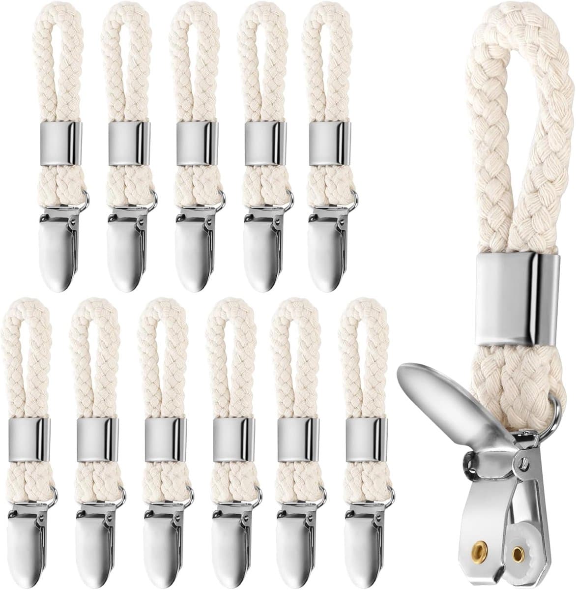SnelShoppen - 12 Stuks Handdoek Klemmen Tafelhouder voor Keuken, Badkamer, Kledingkast, Duurzaam Rvs, Natuurlijk Katoen, Ideaal voor Feesten en Kamper — afbeelding 1
