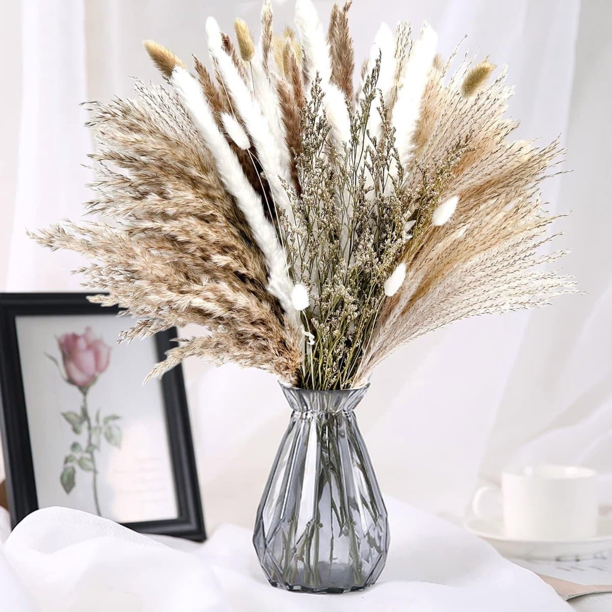 85 Stuks Pampas Gras Gedroogd Natuurlijk Gedroogde Bloemen Deco DIY Droog Bloemen Boeket, Pampas Gras Boeket Rietbloem Deco Ideaal voor Boho Woonkamer — afbeelding 1