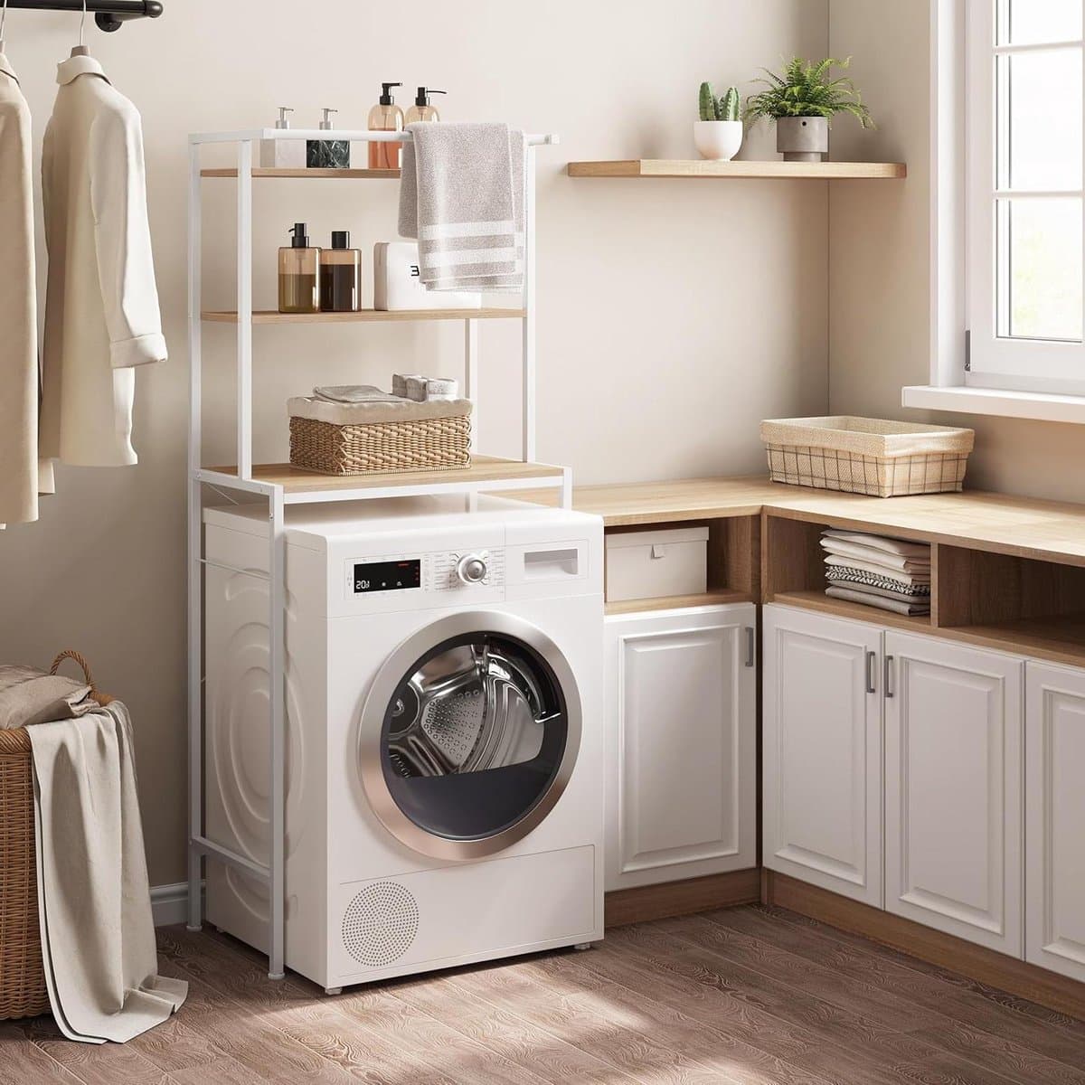 Wasmachinerek Badkamer - Toiletkast Opbergrek - Ruimte Besparen - Met Handdoekhouder - 67 x 162 x 40 cm - Wit — afbeelding 1
