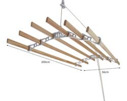 Droogrek plafond ophangbaar - Wit - 200cm (L) x 56cm (W) x 14cm (H) - katrol - ruimtebesparend - eenvoudig te bevestigen - 6 duurzame houten latten