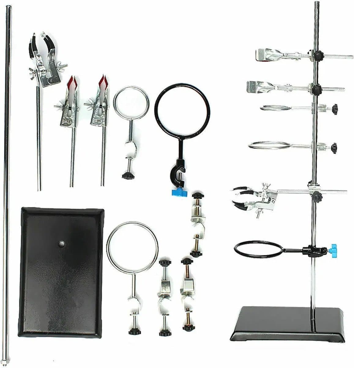 Tumex - Laboratorium standaard - Laboratorium Rek - Met 9 Clips - Verstelbare Hoogte 60 cm - Voor Kolven en Condensors - IJzeren Basis — afbeelding 1