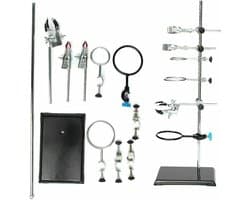 Tumex - Laboratorium standaard - Laboratorium Rek - Met 9 Clips - Verstelbare Hoogte 60 cm - Voor Kolven en Condensors - IJzeren Basis