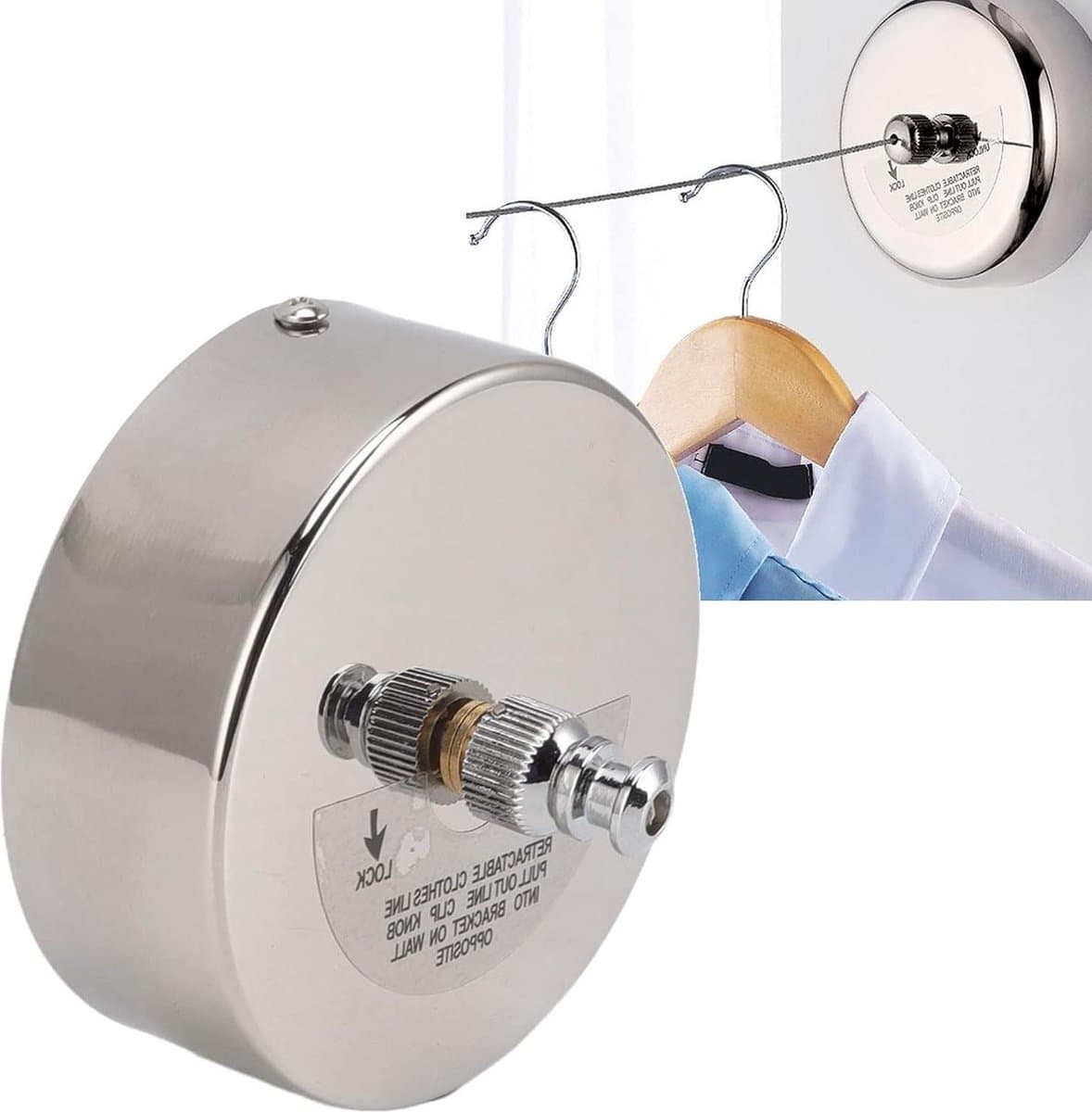 Retractable Clothesline - Stainless Steel Double Pulley Washing Rope - Wall Extendable Drying Rack - Indoor and Outdoor Use - 2.8M — afbeelding 1