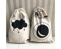 Wasbare Canvas Waszakken met Trekkoord - Set van 2, 60x48cm, Ruime Opbergtassen voor Kleding, Geschikt voor Wasmachine en Duurzaam Gebruik