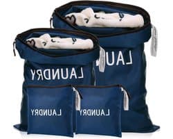 Waterdichte waszakken voor reizen - 4 stuks, opvouwbare tas voor vuile kleding, ideaal voor zwemmen, yoga en sportactiviteiten, beschikbaar in 3 maten (blauw)