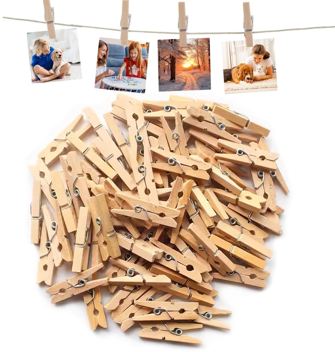 Store_9 - Houten Wasknijpers - Mini-Wasknijpers - Duurzaam en Milieuvriendelijk - Beige - Voor Decoraties en Foto's - Handig voor Doe-Het-Zelf Proj... — afbeelding 1
