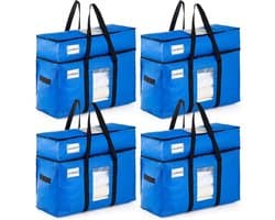 Dubbele Laag Verhuiszakken Extra Groot met Sterke Handvatten en Ritsen - Verhuisbenodigdheden, Kledingopslag, Waszakken (Blauw, 4 Stuks)