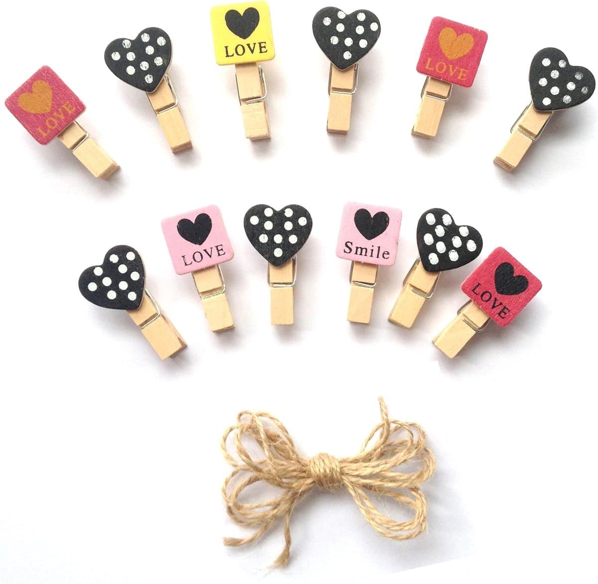 Houten Knijpers - Mini Decoratie - Foto's Ophangen - Met Jute Koord - 24 Stuks - Natuurlijk — afbeelding 1