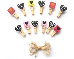 Houten Knijpers - Mini Decoratie - Foto's Ophangen - Met Jute Koord - 24 Stuks - Natuurlijk