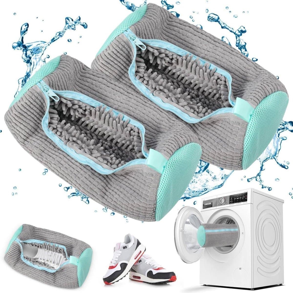 Schoenenwaszak voor wasmachine met rits, microvezel, geschikt voor alle soorten schoenen, 360 graden reiniging — afbeelding 1