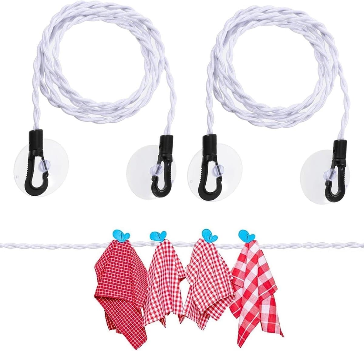 Reis Waslijn - Draagbare Kledinglijn - Kleding Drogen - Met Zuignap Haak - 2 Stuks - Wit — afbeelding 1