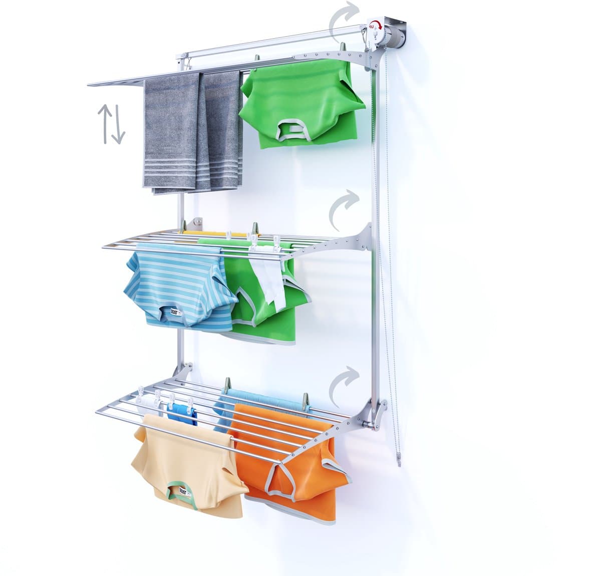 Foxydry Tower 108 cm - 3 droogrekken boven elkaar, inklapbaar en hoogte verstelbaar -bediening rechts- 108 x 52 x 137 cm — afbeelding 1