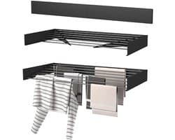 PolkaHome Wanddroogrek Inklapbaar XL - 120 cm - 8,4 m Drooglengte - Zwart