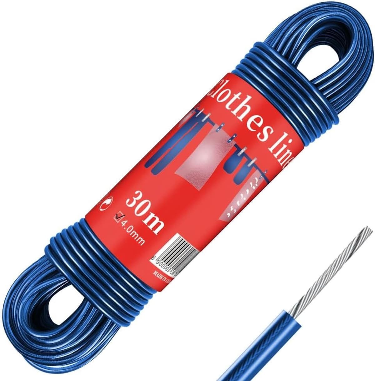 Buitenwaslijn - Blauw - 30 m - PVC-gecoate Waslijn met Stalen Kern - Voor Buitengebruik — afbeelding 1