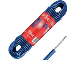 Buitenwaslijn - Blauw - 30 m - PVC-gecoate Waslijn met Stalen Kern - Voor Buitengebruik