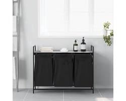Wasmand – Wasbasket – Laundry Basket – Waston – Wasbak – Met 3 Vakjes – Bovenplank – Staal & Hout – Uitneembare Waszakken