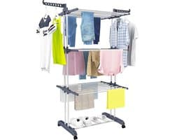 Droogrek-Wasrek Inklapbaar-3 Laags-Ruimtebesparend Wasrek-35KG Draagkracht-Voor Kleding en Handdoeken-Balkon Badkamer-Grijs