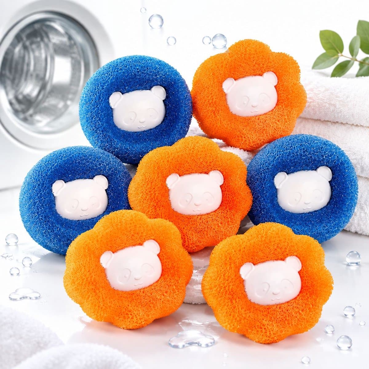 VHV - Drogerballen 8 stuks - Berenpatroon - Blauw - Oranje - Haarvanger Wasbollen - Anti Haar Droogballen - Wasballen Pluizenverwijderaar Huisdieren Wasmachine Pluis Wasbol — afbeelding 1