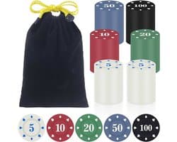 140 chips plastic pokerchips met waarde afzonderlijke pokerchips set pokerkoffer blackjack set poker accessoires duurzame casino chip speelchips Texas Hold em feestaccessoires voor
