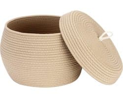 Team Elegante ronde katoenen touw-opbergmand met deksel - Multifunctionele organizer voor snacks, handdoeken en nog veel meer. Ideaal voor thuis, 33 x 23 cm (groot, kaki)
