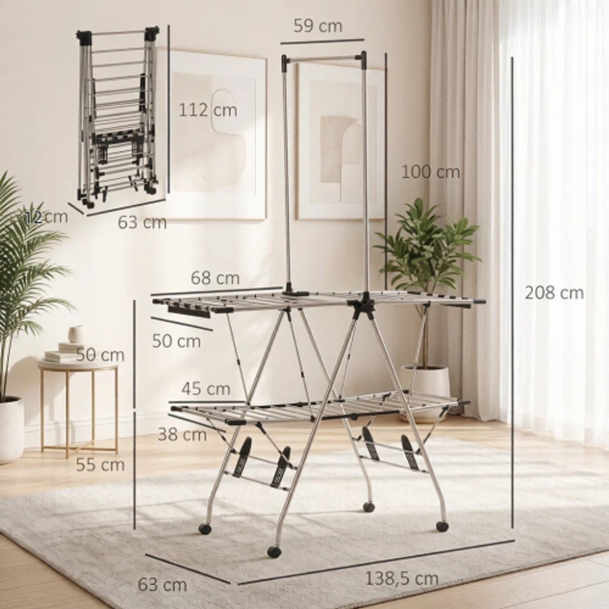 Wasrek Inklapbaar – Extra Droogrek – Opvouwbaar RVS Wasrek – Stevig en Ruimtebesparend – 13.8m Drooglengte – Binnen & Buiten – Duurzaam — afbeelding 1