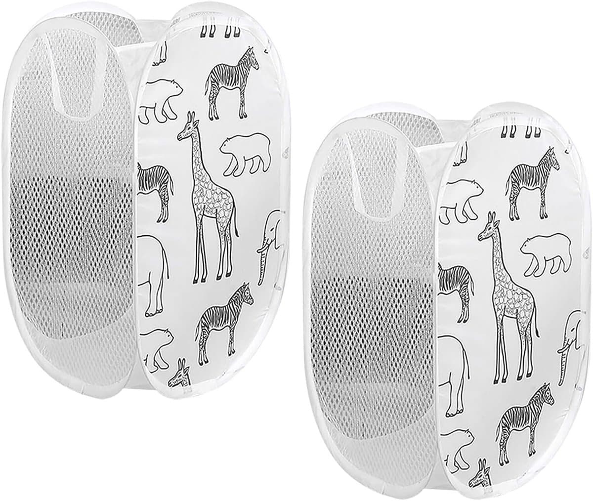 2 stuks pop-up wasmand, opvouwbare wasmand, opvouwbare wasmand, wasmand met handvat, wasmand van mesh, opbergmand voor kinderkamer, camping, reizen, 30 x 30 x 48 cm, wit — afbeelding 1